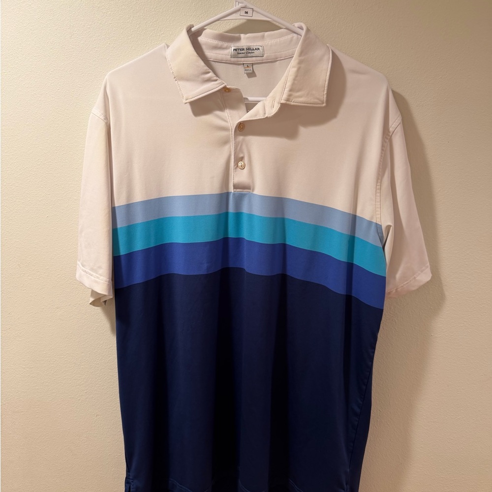 Peter Millar Polo Shirt - Cream and Blue Stripes